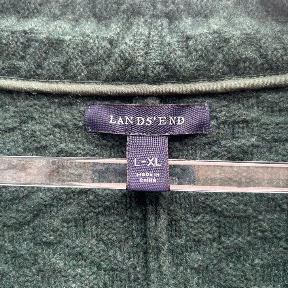 Lands End Sweater Jacket Quilted Lambs Wool Blend Women L-XL Green Belted Cozy - Picture 3 of 10
